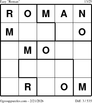 The grouppuzzles.com Easy Roman puzzle for Saturday February 21, 2026