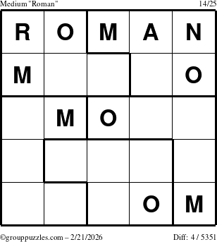 The grouppuzzles.com Medium Roman puzzle for Saturday February 21, 2026