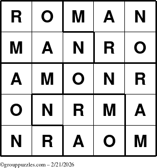 The grouppuzzles.com Answer grid for the Roman puzzle for Saturday February 21, 2026