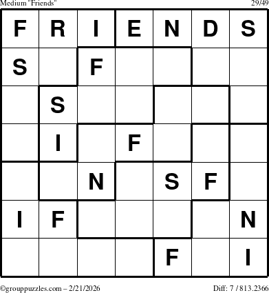 The grouppuzzles.com Medium Friends puzzle for Saturday February 21, 2026