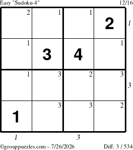The grouppuzzles.com Easy Sudoku-4 puzzle for Sunday July 26, 2026 with all 3 steps marked
