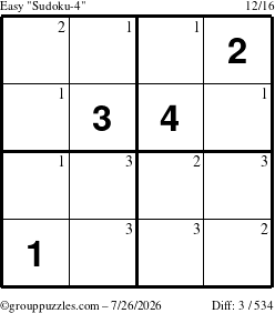 The grouppuzzles.com Easy Sudoku-4 puzzle for Sunday July 26, 2026 with the first 3 steps marked