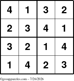 The grouppuzzles.com Answer grid for the Sudoku-4 puzzle for Sunday July 26, 2026