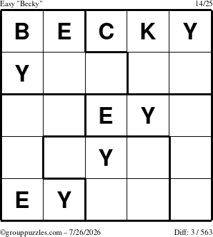 The grouppuzzles.com Easy Becky puzzle for Sunday July 26, 2026