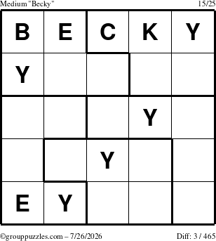 The grouppuzzles.com Medium Becky puzzle for Sunday July 26, 2026