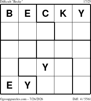 The grouppuzzles.com Difficult Becky puzzle for Sunday July 26, 2026