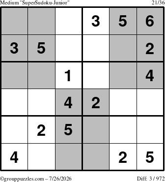 The grouppuzzles.com Medium SuperSudoku-Junior puzzle for Sunday July 26, 2026