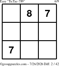 The grouppuzzles.com Easy TicTac-789 puzzle for Sunday July 26, 2026