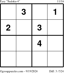 The grouppuzzles.com Easy Sudoku-4 puzzle for Thursday September 19, 2024