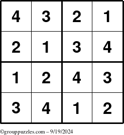 The grouppuzzles.com Answer grid for the Sudoku-4 puzzle for Thursday September 19, 2024