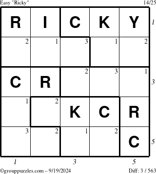 The grouppuzzles.com Easy Ricky puzzle for Thursday September 19, 2024 with all 3 steps marked