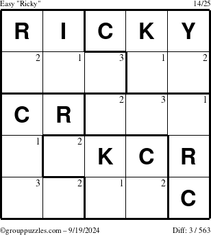 The grouppuzzles.com Easy Ricky puzzle for Thursday September 19, 2024 with the first 3 steps marked