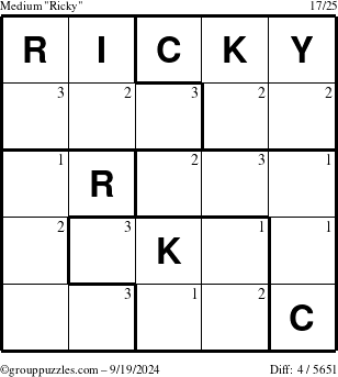 The grouppuzzles.com Medium Ricky puzzle for Thursday September 19, 2024 with the first 3 steps marked