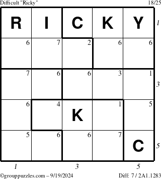 The grouppuzzles.com Difficult Ricky puzzle for Thursday September 19, 2024 with all 7 steps marked