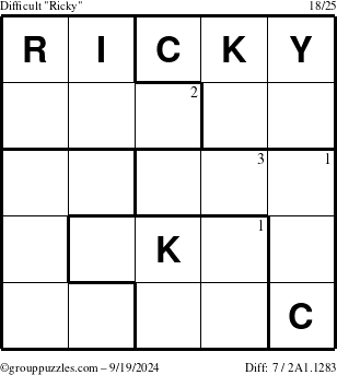 The grouppuzzles.com Difficult Ricky puzzle for Thursday September 19, 2024 with the first 3 steps marked