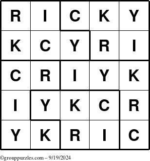 The grouppuzzles.com Answer grid for the Ricky puzzle for Thursday September 19, 2024