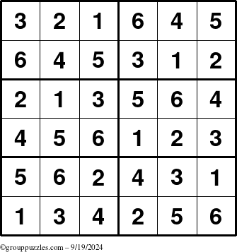 The grouppuzzles.com Answer grid for the Sudoku-Junior puzzle for Thursday September 19, 2024