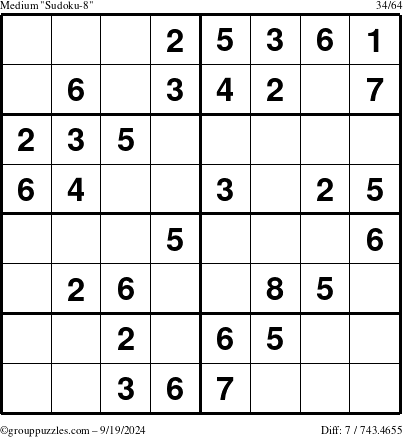 The grouppuzzles.com Medium Sudoku-8 puzzle for Thursday September 19, 2024