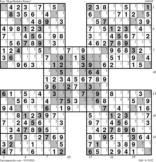 The grouppuzzles.com Easy cover-HyperXtreme puzzle for Thursday September 19, 2024 with all 4 steps marked