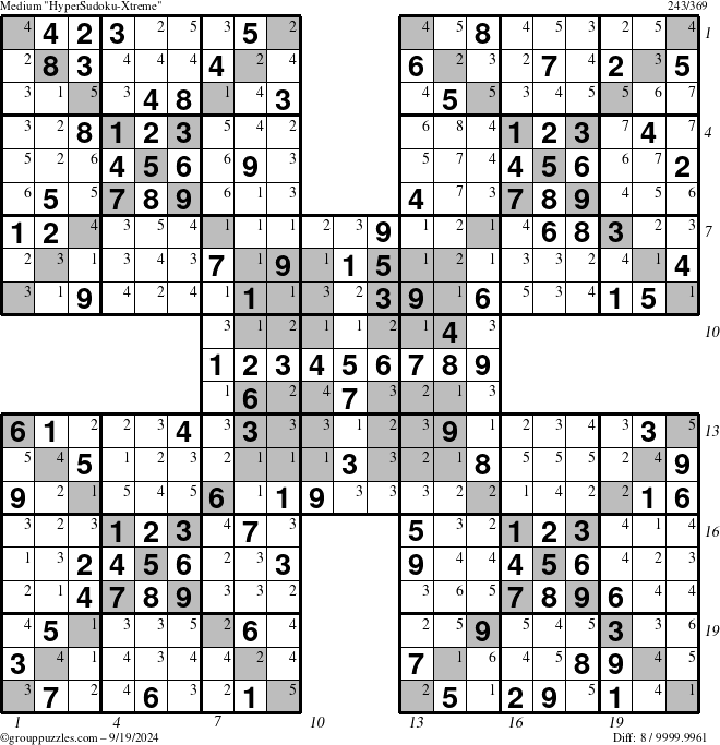 The grouppuzzles.com Medium cover-HyperXtreme puzzle for Thursday September 19, 2024 with all 8 steps marked