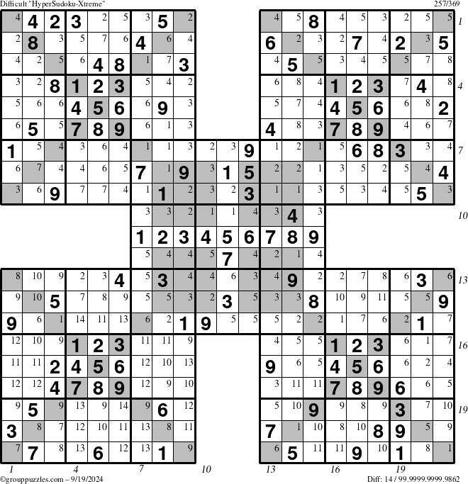 The grouppuzzles.com Difficult cover-HyperXtreme puzzle for Thursday September 19, 2024 with all 14 steps marked