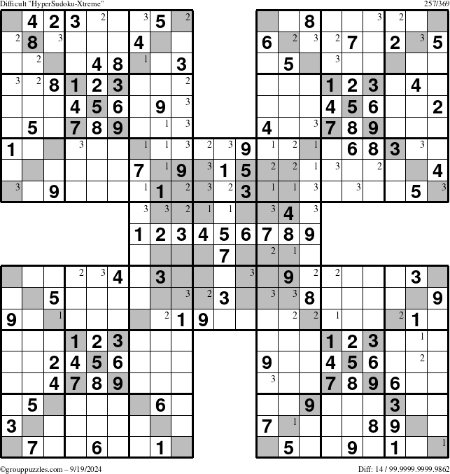 The grouppuzzles.com Difficult cover-HyperXtreme puzzle for Thursday September 19, 2024 with the first 3 steps marked