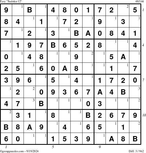 The grouppuzzles.com Easy Sudoku-12 puzzle for Thursday September 19, 2024 with all 3 steps marked