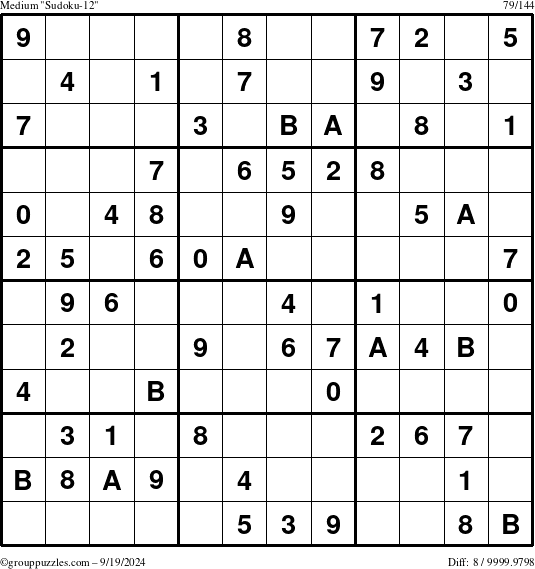 The grouppuzzles.com Medium Sudoku-12 puzzle for Thursday September 19, 2024