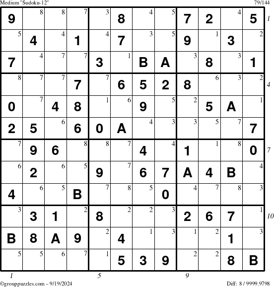 The grouppuzzles.com Medium Sudoku-12 puzzle for Thursday September 19, 2024 with all 8 steps marked