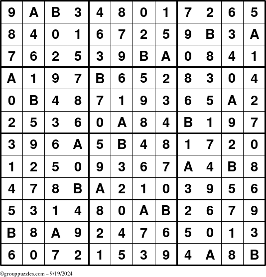 The grouppuzzles.com Answer grid for the Sudoku-12 puzzle for Thursday September 19, 2024