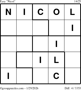 The grouppuzzles.com Easy Nicol puzzle for Thursday January 29, 2026