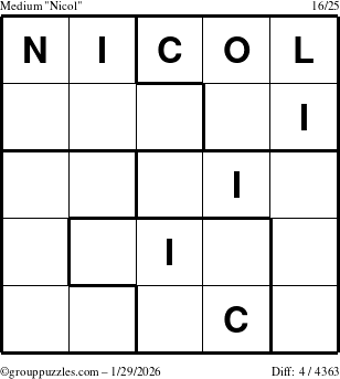 The grouppuzzles.com Medium Nicol puzzle for Thursday January 29, 2026
