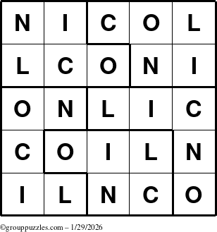 The grouppuzzles.com Answer grid for the Nicol puzzle for Thursday January 29, 2026