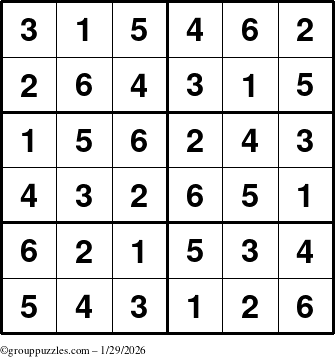 The grouppuzzles.com Answer grid for the Sudoku-Junior puzzle for Thursday January 29, 2026
