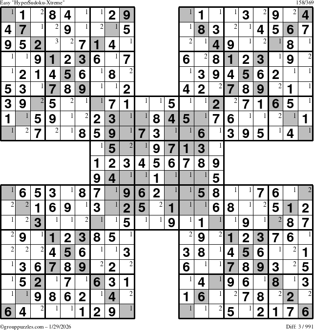 The grouppuzzles.com Easy cover-HyperXtreme puzzle for Thursday January 29, 2026 with the first 3 steps marked