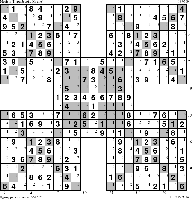 The grouppuzzles.com Medium cover-HyperXtreme puzzle for Thursday January 29, 2026 with all 5 steps marked