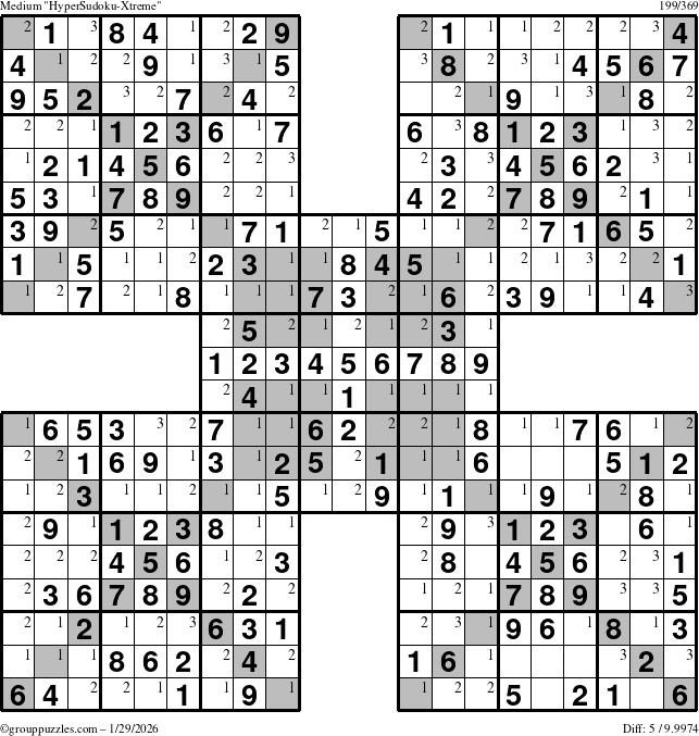 The grouppuzzles.com Medium cover-HyperXtreme puzzle for Thursday January 29, 2026 with the first 3 steps marked