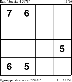 The grouppuzzles.com Easy Sudoku-4-5678 puzzle for Wednesday July 29, 2026