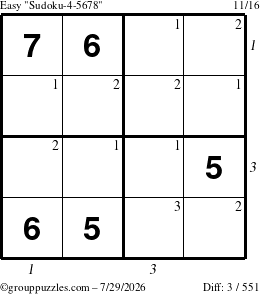 The grouppuzzles.com Easy Sudoku-4-5678 puzzle for Wednesday July 29, 2026, suitable for printing, with all 3 steps marked