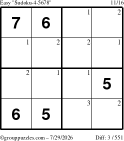 The grouppuzzles.com Easy Sudoku-4-5678 puzzle for Wednesday July 29, 2026 with the first 3 steps marked