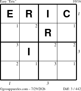 The grouppuzzles.com Easy Eric puzzle for Wednesday July 29, 2026, suitable for printing, with all 3 steps marked
