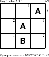 The grouppuzzles.com Easy TicTac-ABC puzzle for Wednesday July 29, 2026 with all 2 steps marked