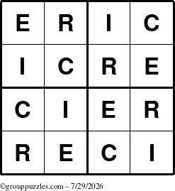 The grouppuzzles.com Answer grid for the Eric puzzle for Wednesday July 29, 2026