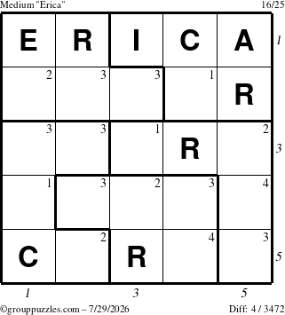 The grouppuzzles.com Medium Erica puzzle for Wednesday July 29, 2026 with all 4 steps marked