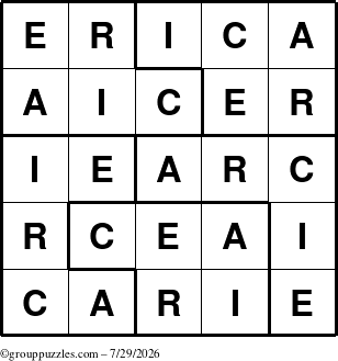 The grouppuzzles.com Answer grid for the Erica puzzle for Wednesday July 29, 2026