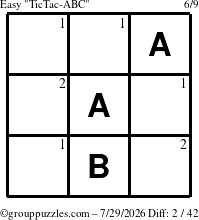 The grouppuzzles.com Easy TicTac-ABC puzzle for Wednesday July 29, 2026 with the first 2 steps marked