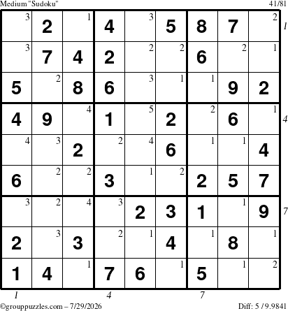 The grouppuzzles.com Medium Sudoku puzzle for Wednesday July 29, 2026 with all 5 steps marked