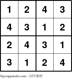 The grouppuzzles.com Answer grid for the Sudoku-4 puzzle for Thursday February 27, 2025