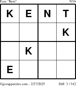 The grouppuzzles.com Easy Kent puzzle for Thursday February 27, 2025