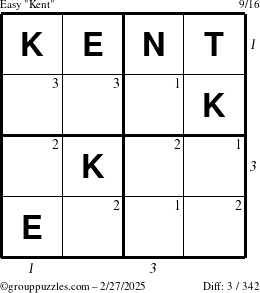 The grouppuzzles.com Easy Kent puzzle for Thursday February 27, 2025 with all 3 steps marked